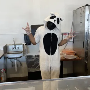 a man in a cow costume