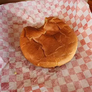 a hamburger in a basket