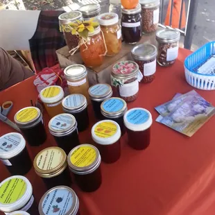 jars of jams on a table