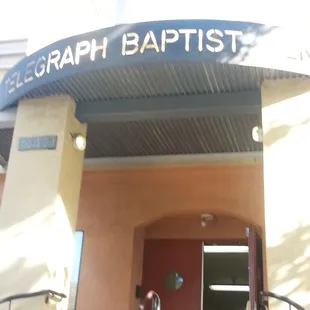 the entrance to a church