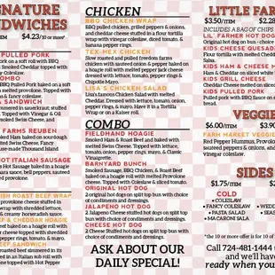 Sandwich Menu page 1