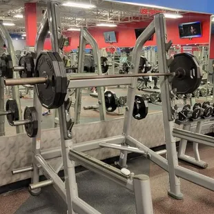Squat rack in the main gym area