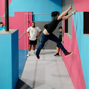 Leaping between walls like a ninja in their parkour classes