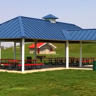 small shelter with tables