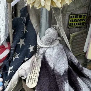 A light pole at the Freedom Rock.  A lot of people leave mementos here.