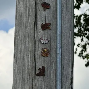 A light pole at the Freedom Rock.  A lot of people leave mementos here.