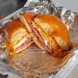 Donut breakfast sandwich