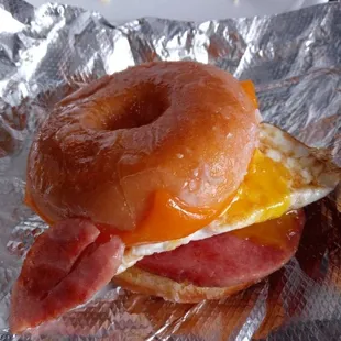 Donut breakfast sandwich