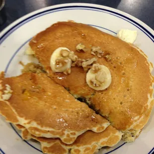 Banana walnut "short stack". Was more than I could eat!! Yummy!!