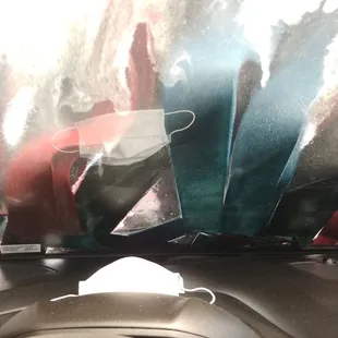 Time to wash my baby! Yes that's my face mask too. Lol!