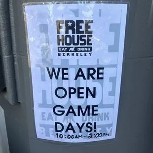 Open on game days