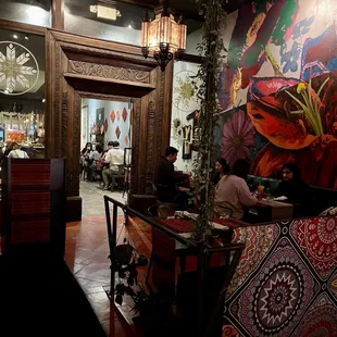 the entrance to a restaurant