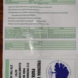 Boat and facility fees