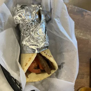 a pita wrapped in tin foil