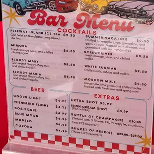 Bar menu