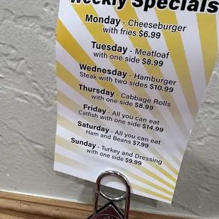 Menu weekly specials 10/2023