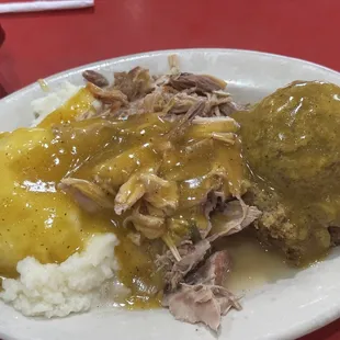 Turkey &amp; dressing with mash potatoes