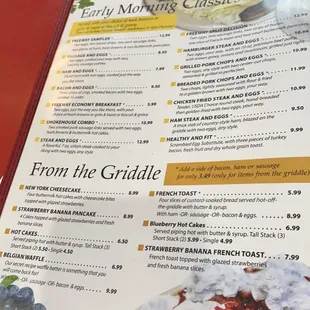 the menu of the restaurant
