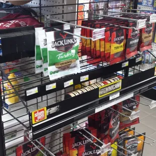 shelves of snacks and snacks in a grocery store