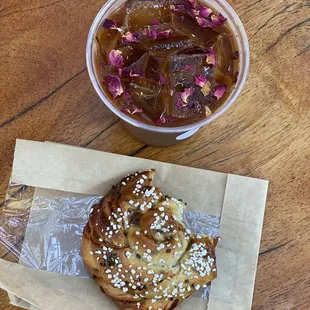 Cardamom bun &amp; cold brew with Turkish Delight Syrup. Incredible!!