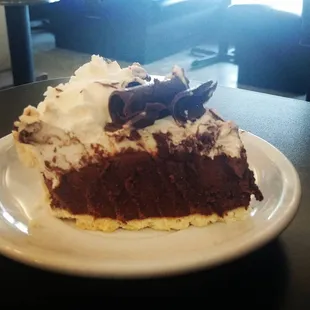 a slice of chocolate cake on a plate