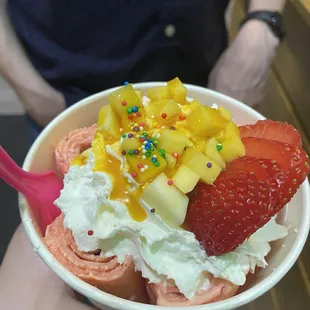Mango strawberry rolled ice cream