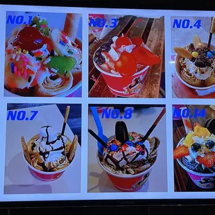 a variety of ice cream sundaes