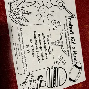 Kids menu
