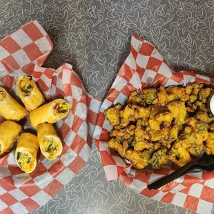 Southwest eggrolls and fried broccoli