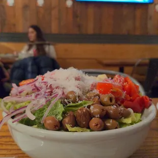 This huge salad is hard to get out of the bowl without spilling