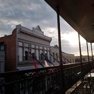 a view of a building from a balcony