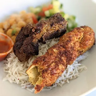 Lamb kabob and shami chicken kabob combo, everything delicious and high quality