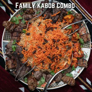This Family Kabob Combo is a beautifully constructed plate that helps feed your whole family with the sweet and savory kabobs with qabili