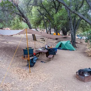 somewhat on the hill side, but just enough space for a fairly flat tent setup