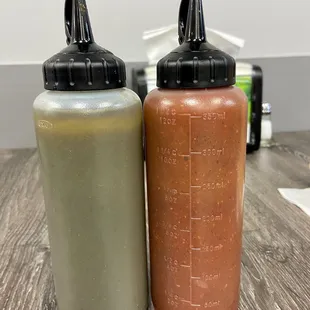 two ketchup bottles