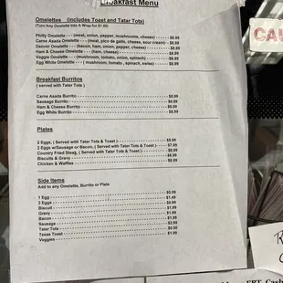 the menu for the restaurant