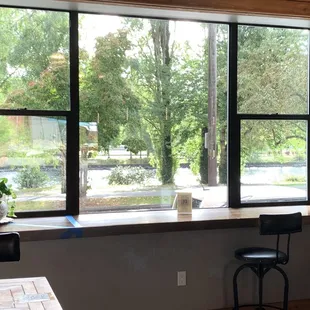 a view of a park through a window