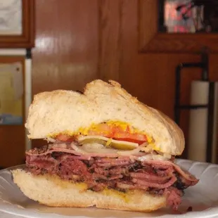 Half of the famous pastrami sandwich!
