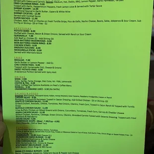 Menu for the Sporty Bar &amp; Grill