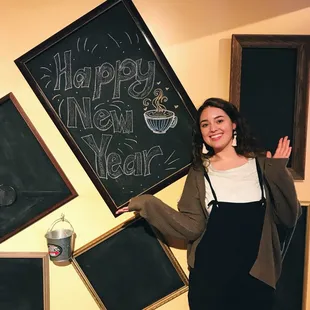 A wall with chalkboards that you can decorate