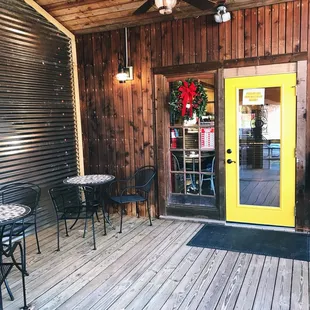 Front porch with tables