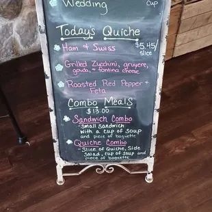 a menu on a chalkboard