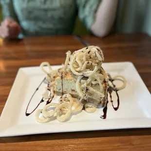 Scallop, shrimp, and crab cheesecake