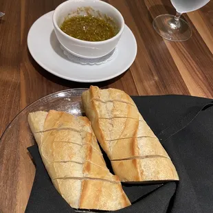 French baguettes and a dipping sauce the waiter made for us.