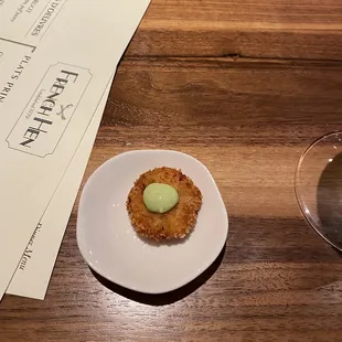 Free starter from the chef. A salmon patty that was very good.