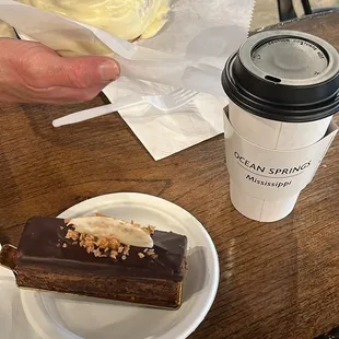 Cappuccino, iced cinnamon roll, hazelnut French crème cake. Excellent choice!!!!