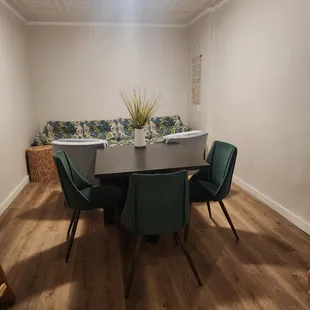 a dining room with a couch