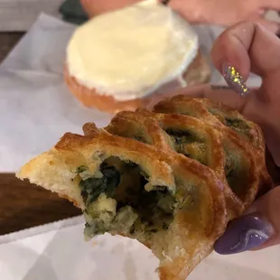 Spinach feta croissant and cream cheese cinnamon roll
