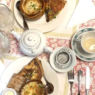 Quiche Lorraine with French Onion Soup and a Vegetable Quiche with French Onion Soup