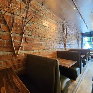 seating and brick wall